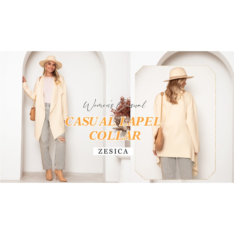 ZESICA 여성용 2023 캐주얼 라펠 카디건 긴 소매 오픈 프론트 불규칙한 밑단 소프트 니트 스웨터 코트(포켓 포함)