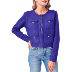 Esobo Womens Knit Cardigan Sweater 2023 가을 오픈 프론트 긴 소매 자른 캐주얼 자켓 겉옷 (포켓 포함)