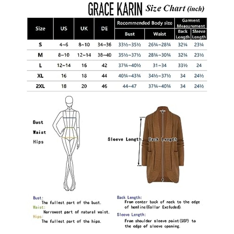 GRACE KARIN 여성용 2023 가을 긴 소매 청키 니트 카디건 드레이프 오픈 프론트 누에고치 스웨터 코트(포켓 포함)