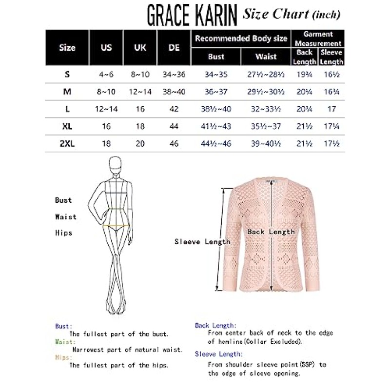 GRACE KARIN 여성용 가디건 3/4 슬리브 스웨터 크롭 가디건 드레스 탑용 니트 어깨 걸이