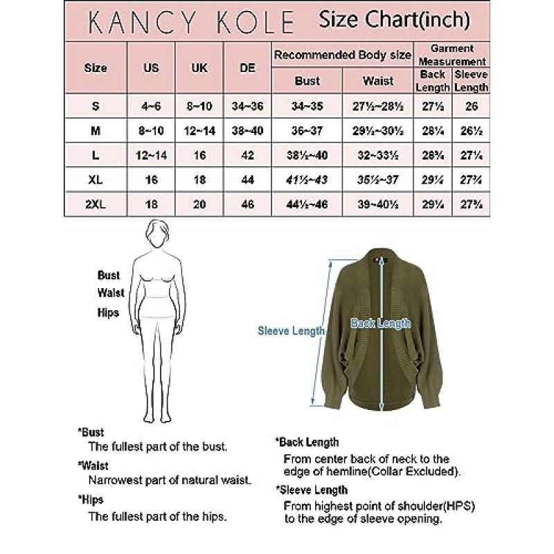 KANCY KOLE 여성용 오픈 프론트 배트 윙 긴 소매 카디건 니트 오버 사이즈 카디건 스웨터 여성용 코트