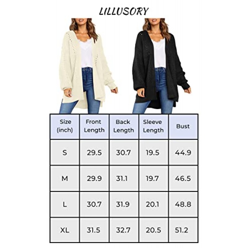 LILLUSORY 여성용 오픈 프론트 카디건 스웨터 긴 소매 2022 캐주얼 오버사이즈 청키 코트