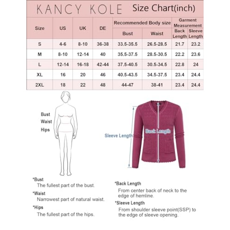 KANCY KOLE 여성용 2023 버튼 다운 크로 셰 뜨개질 가디건 v 넥 긴 소매 부채꼴 가을 가디건 (포켓 포함)