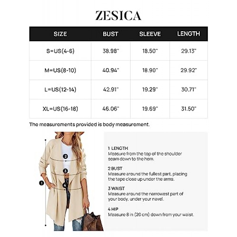 ZESICA 여성용 2023 캐주얼 라펠 카디건 긴 소매 오픈 프론트 불규칙한 밑단 소프트 니트 스웨터 코트(포켓 포함)