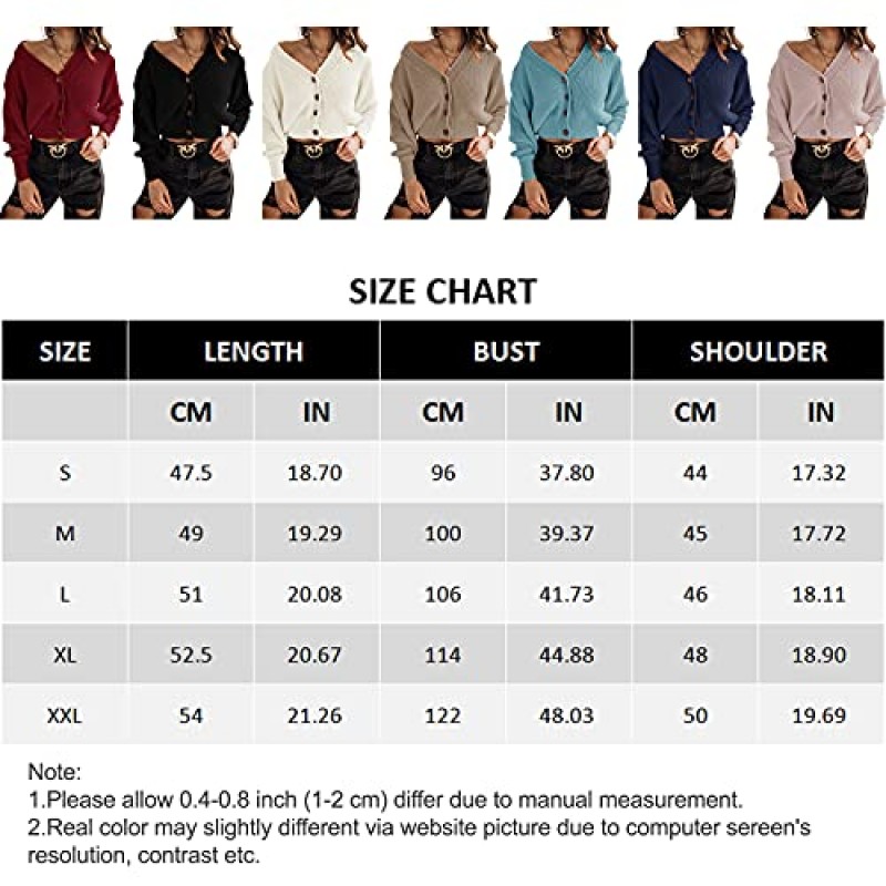 Febriajuce 여성용 긴 소매 V 넥 버튼 다운 리브 니트 크롭 카디건 스웨터