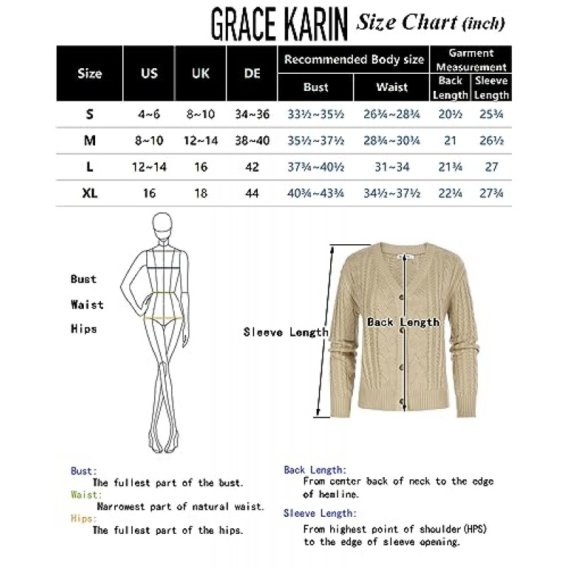 GRACE KARIN 여성 니트 카디건 스웨터 긴 소매 V 넥 버튼 다운 청키 아웃웨어 코트 캐주얼 가을 소프트