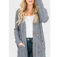 DOROSE 여성용 긴 소매 케이블 니트 스웨터 버튼 오픈 프론트 가디건 코트(포켓 포함)