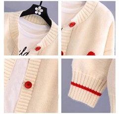 FindThy 여성용 귀여운 카디건 스웨터 카와이 러브 하트 프린트 Y2K 버튼 니트 겉옷