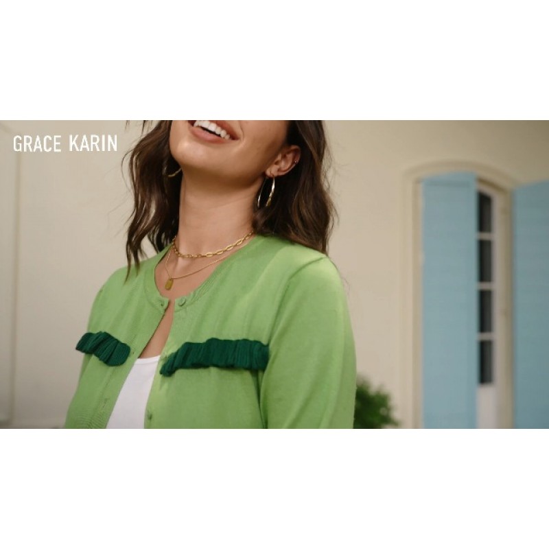 GRACE KARIN 여성용 2023 긴 소매 카디건 경량 프릴 니트 카디건 스웨터 S-3XL