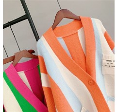 이른 봄, 가을 또는 겨울을 위한 여자 긴 소매 케이블 니트 컬러 블록 Boho 스트라이프 스웨터 가디건