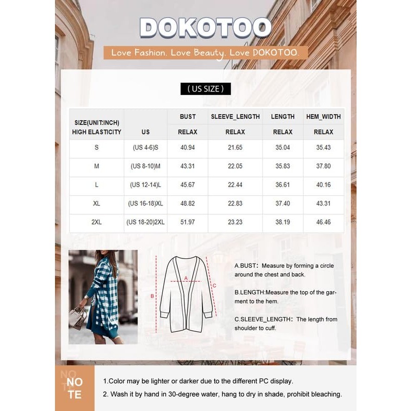 Dokotoo Womens 2023 가을 겨울 오픈 프론트 니트 체크 무늬 롱 가디건 스웨터 코트