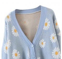여성 Y2K 꽃 프린트 니트 카디건 스웨터 긴 소매 V 넥 버튼 다운 스웨터 빈티지 미적 90s 겉옷