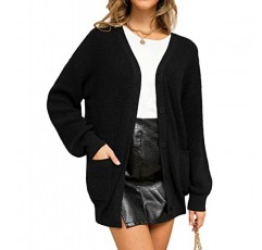 QUALFORT 여성용 100% 코튼 가디건 스웨터 긴 소매 버튼 다운 포켓이 있는 오버사이즈 니트 가디건