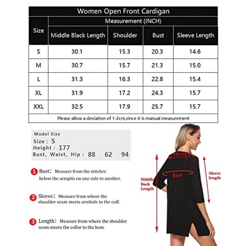 iClosam 여성 3/4 슬리브 경량 카디건 스웨터 오픈 프론트 니트 카디건 루즈 솔리드 더스터 수영복