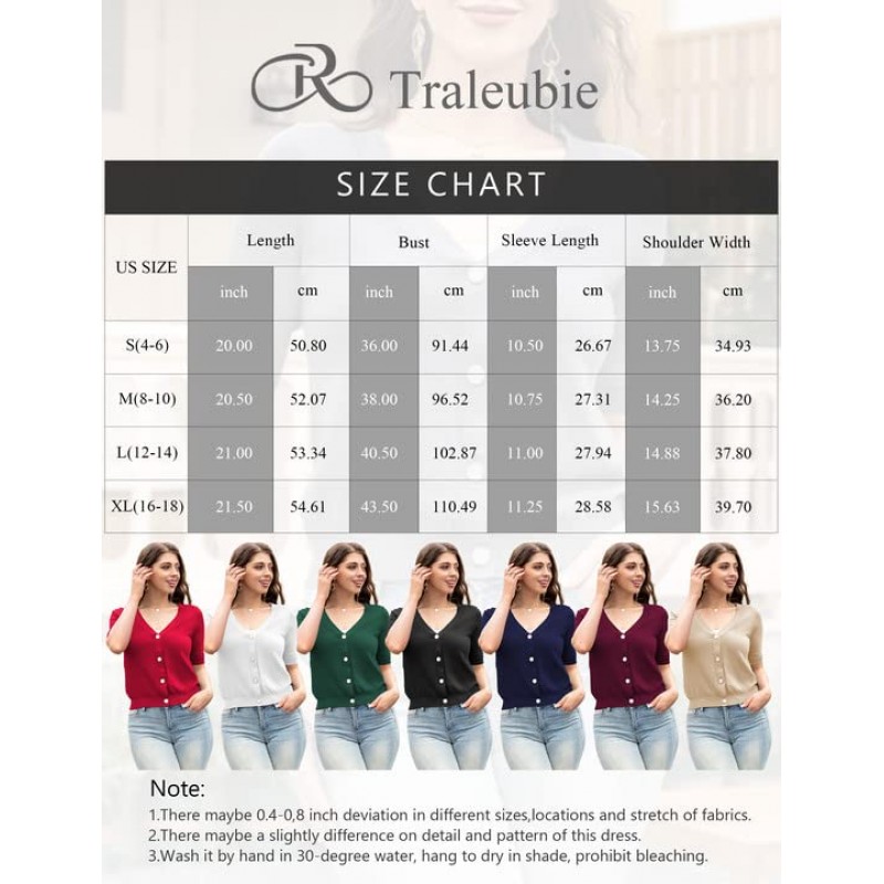 Traleubie 여성용 자른 가디건 경량 반소매 스웨터 V 넥 버튼 다운 드레스 용 어깨 걸이