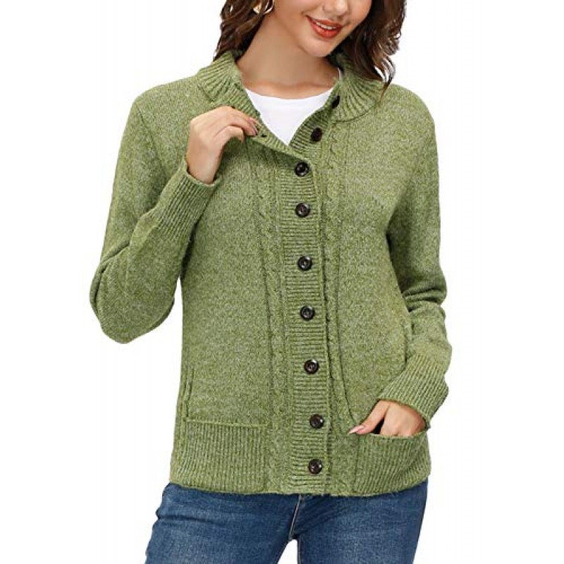 KANCY KOLE 여성 케이블 니트 스웨터 코트 긴 소매 버튼 다운 카디건 아웃웨어 포켓 S-XXL