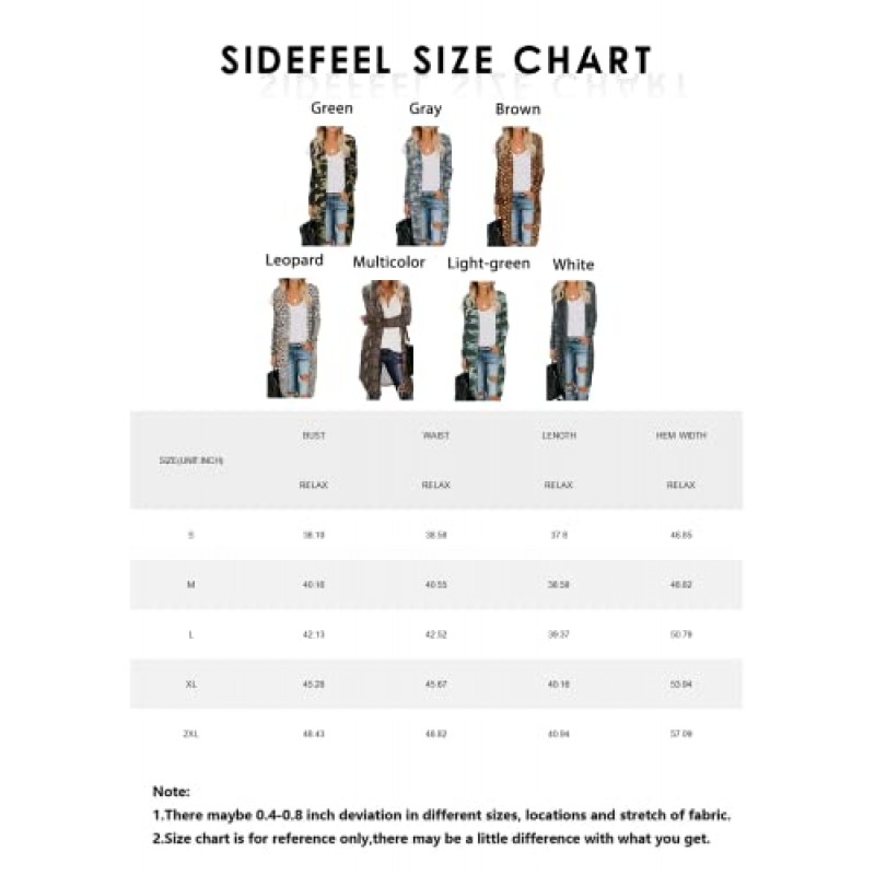 Sidefeel 여성 긴 소매 오픈 프론트 카모 프린트 니트 가디건