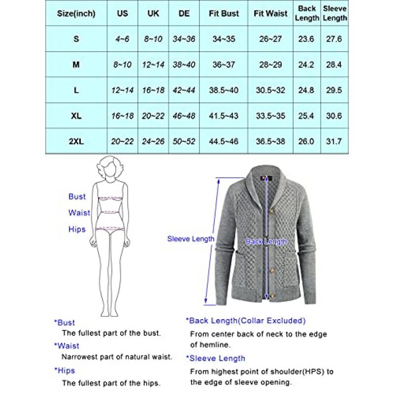 KANCY KOLE 여성 케이블 니트 카디건 숄 칼라 긴 소매 단추 업 스웨터와 포켓 아늑한 따뜻한 아웃웨어 S-XXL