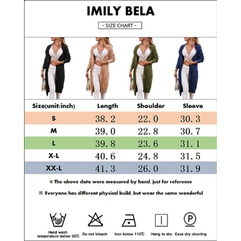 Imily Bela Womens Chunky 케이블 니트 롱 가디건 오픈 프론트 스웨터 긴 소매 버튼 다운 스웨터 겉옷