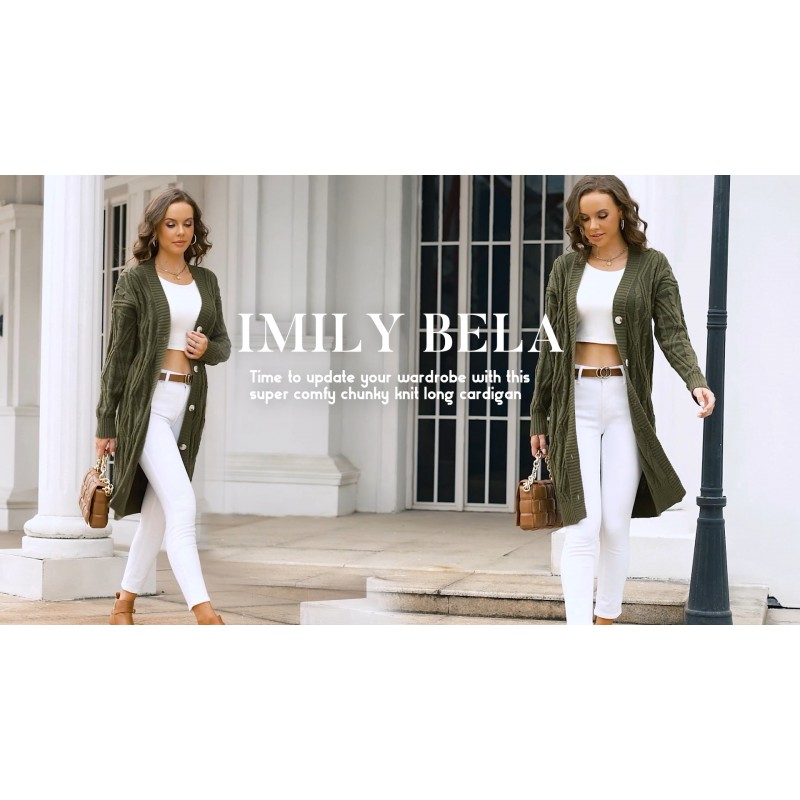 Imily Bela Womens Chunky 케이블 니트 롱 가디건 오픈 프론트 스웨터 긴 소매 버튼 다운 스웨터 겉옷