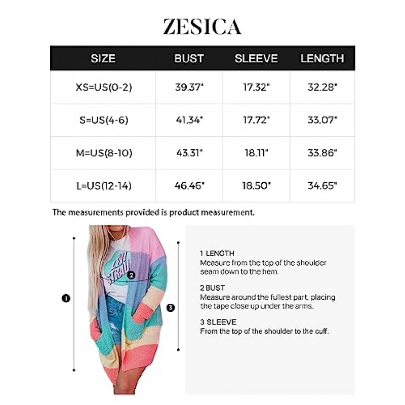 ZESICA 여성용 2023 가을 긴 소매 스트라이프 컬러 블록 오픈 프론트 드레이프 루즈 니트 경량 카디건 스웨터 코트