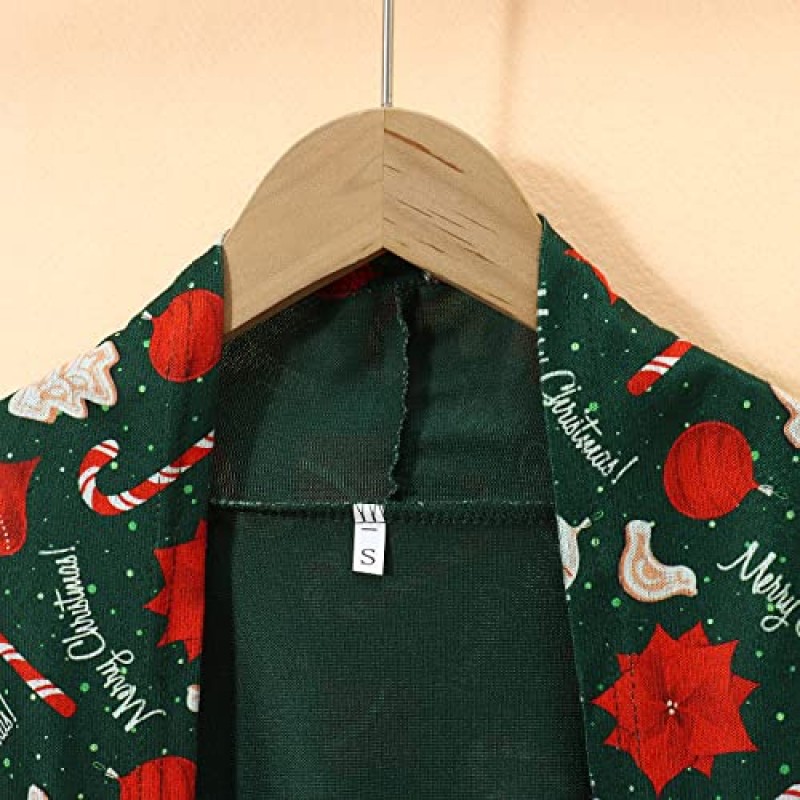여성 추악한 크리스마스 스웨터 카디건 크리스마스 트리 붉은 격자 무늬 인쇄 뜨개질 오픈 프론트 플러스 사이즈 홀리데이 가디건 탑