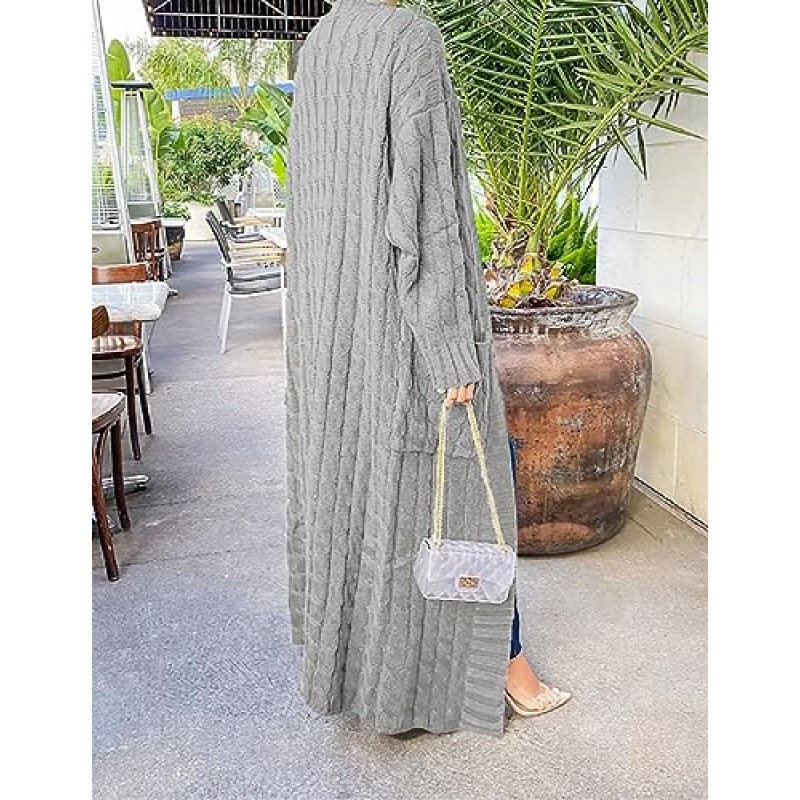 A ADILACA 여성용 씬 타입 스타일리시 케이블 니트 가디건 2포켓, 여성용 초장형 발목 길이 스웨터