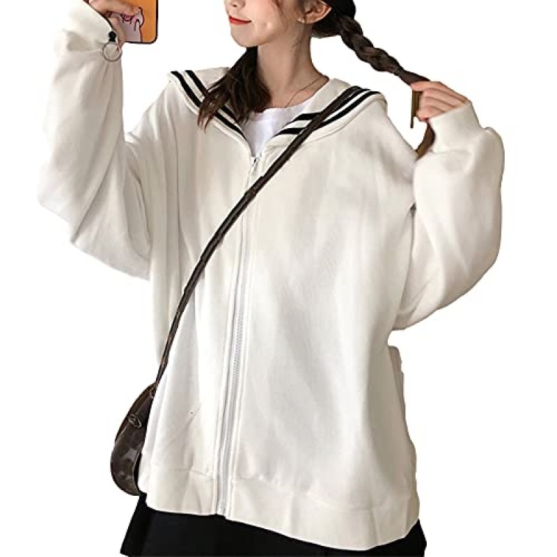 BZB 여성용 카와이 하라주쿠 일본 레이스 코트 자켓 여성용 선원 칼라 후드 스위트 스웨터 스웨트 카디건
