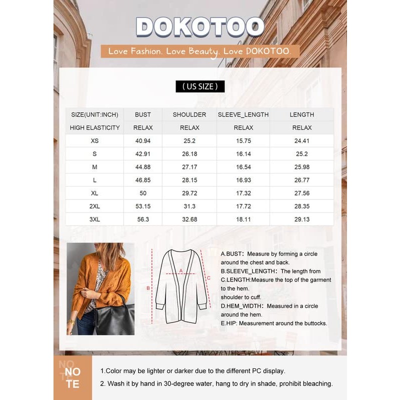 Dokotoo Womens 2023 겨울 오픈 프론트 긴 소매 청키 케이블 니트 카디건 스웨터 코트 S-XXL