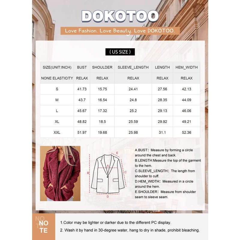 Dokotoo Womens 2023 겨울 양털 테디 베어 셰르파 자켓 코트 포켓 겉옷