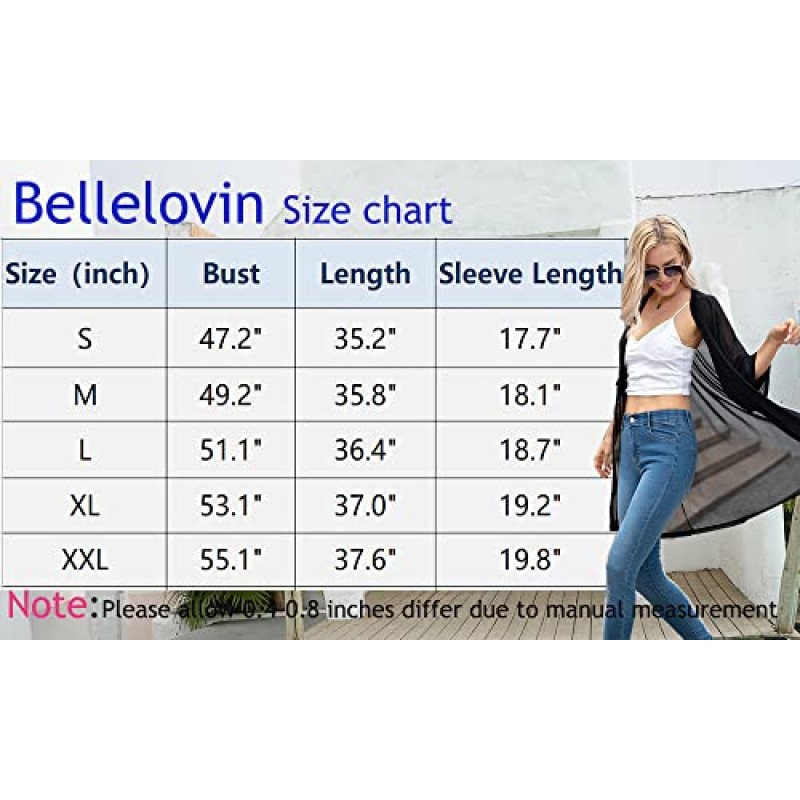 BelleLovin 여성용 시어 가디건 하프 슬리브 오픈 프론트 메쉬 기모노 커버업