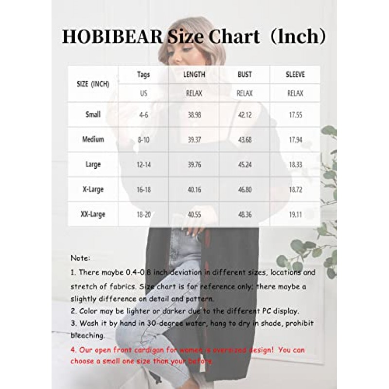 HOBIBEAR 여성 캐주얼 오버 사이즈 카디건 스웨터 긴 소매 오픈 프론트 니트 코트 경량 퍼지 V 넥 귀여운 스웨터