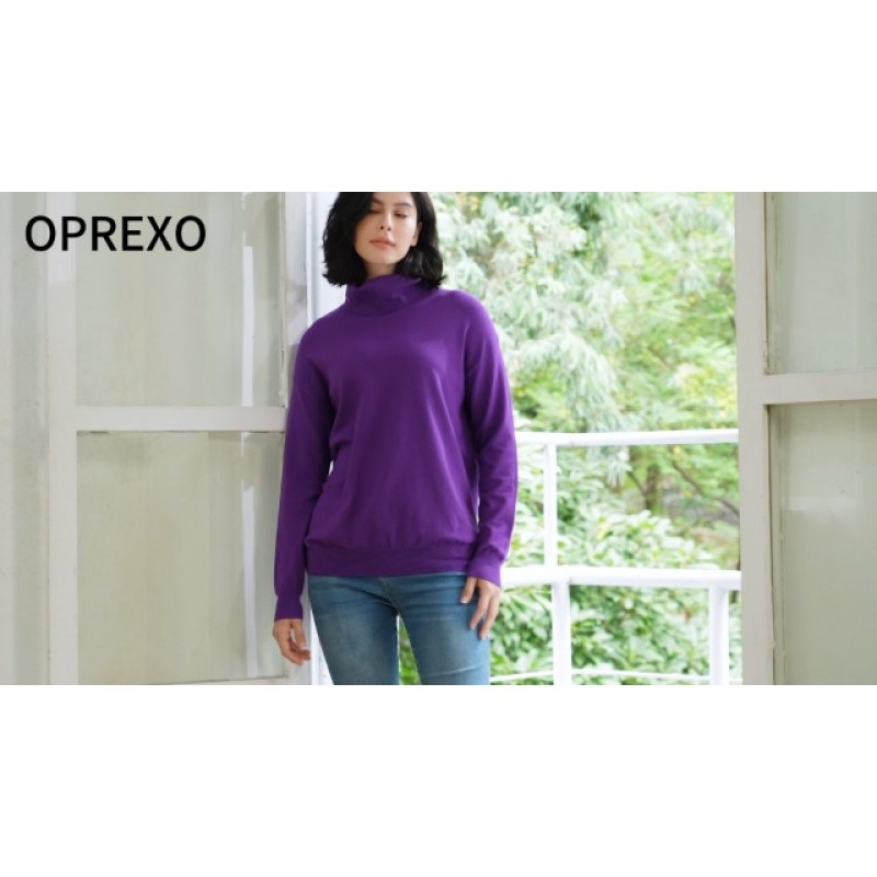 OPREXO 여성용 터틀넥 스웨터 긴 소매 경량 풀오버 니트 탑