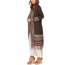 Misassy Womens Boho 오픈 프론트 롱 가디건 스웨터 루즈한 긴 소매 자수 Tassels 기모노 더스터 아웃웨어