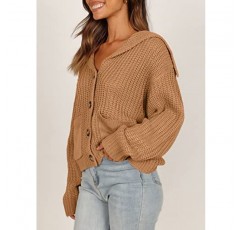 세련된 여성용 특대 버튼 다운 스웨터 V 넥 긴 소매 아늑한 니트 가디건