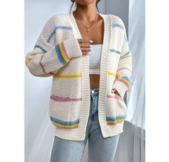 SHENHE 여성용 오픈 프론트 컬러풀 스트라이프 드롭 숄더 오버사이즈 가디건 스웨터