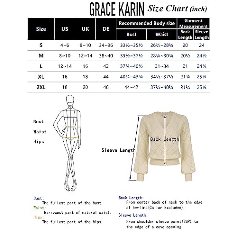 GRACE KARIN 여성용 크롭 카디건 스웨터 긴 소매 니트 어깨 걸이 오픈 프론트 v 넥 버튼 업 탑