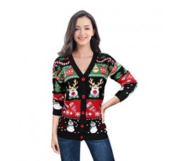 v28 여성용 추악한 크리스마스 스웨터 순록 재미 있은 메리 니트 스웨터 카디건