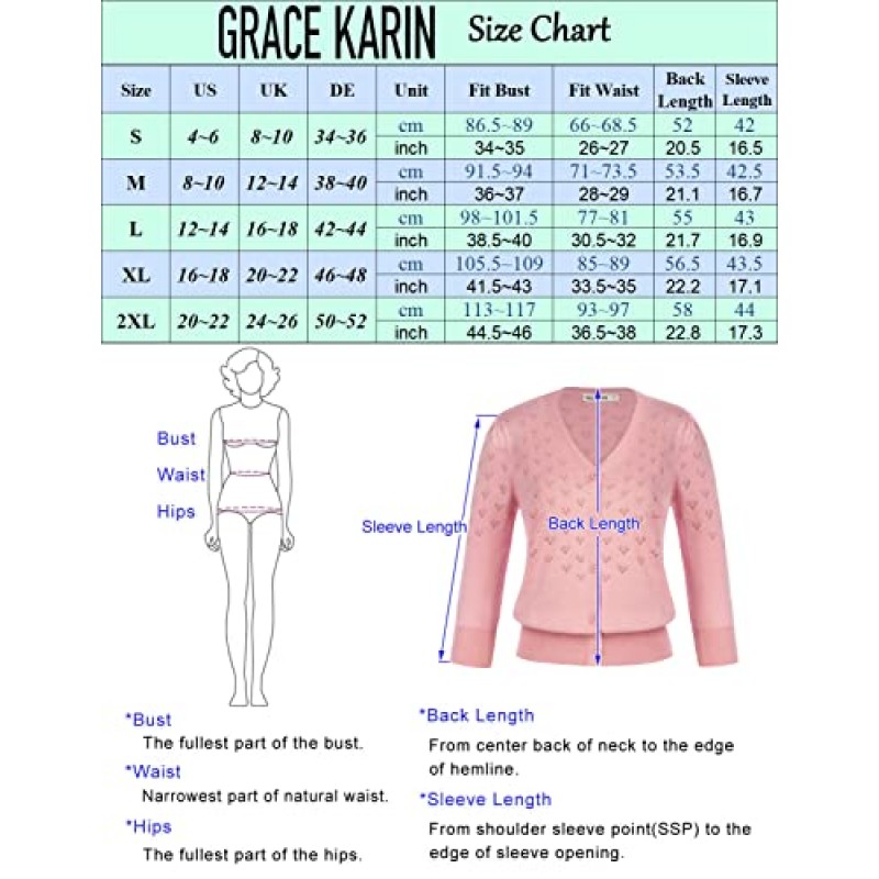 GRACE KARIN 여성용 3/4 슬리브 버튼 다운 니트 크롭 볼레로 어깨 걸이 카디건 스웨터 오픈 프론트 경량 스웨터