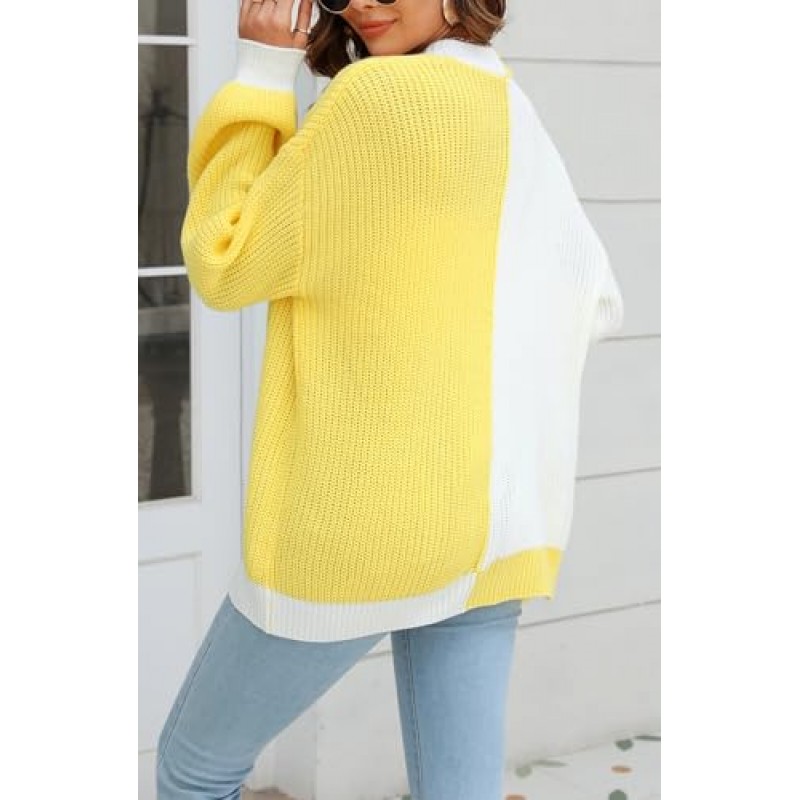 Cosofme 가을 겨울 긴 소매 케이블 니트 컬러 블록 스웨터 가디건 여성용 대형 가디건 포켓 포함