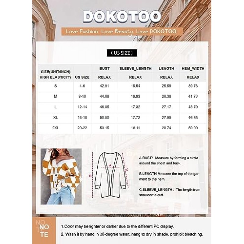 Dokotoo Womens Plaid V 넥 버튼 다운 긴 소매 케이블 니트 오버 사이즈 카디건 스웨터 탑