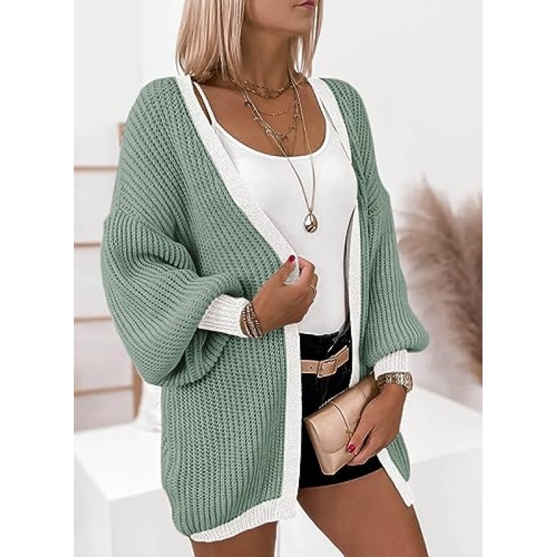 Dokotoo Cardigan Women 2023 가을 겨울 스트라이프 랜턴 슬리브 니트 가디건 스웨터