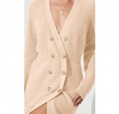PRETTYGARDEN 여성용 2023 오픈 프론트 가을 가디건 스웨터 리브 니트 긴 소매 V 넥 버튼 다운 짧은 스웨터 드레스