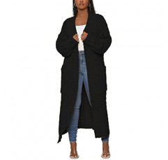 Tcremisa 여성용 케이블 니트 가디건 긴 소매 스웨터 코트 루즈한 발목 길이 주머니가 있는 가을 겉옷
