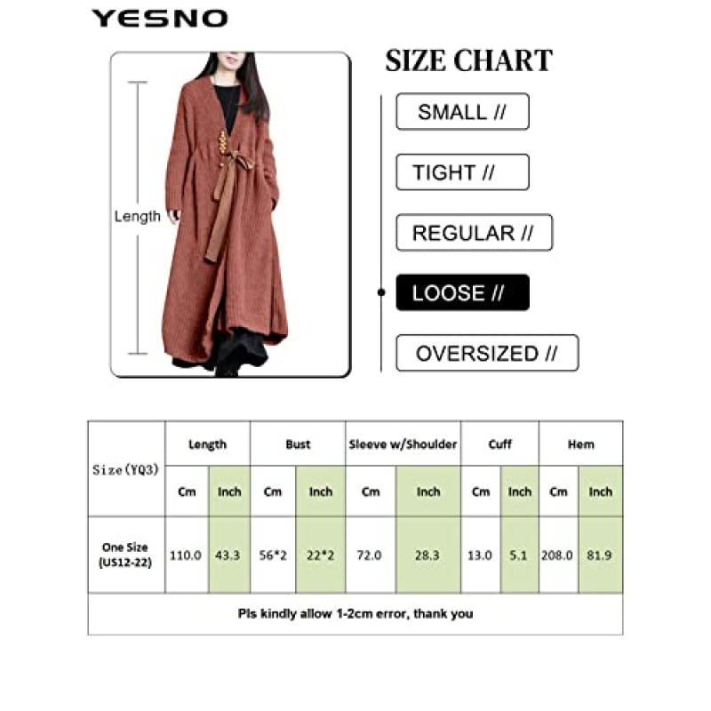 YESNO 여성 캐주얼 루즈 오버 사이즈 청키 케이블 니트 오픈 프론트 코트 카디건 스웨터 포켓이있는 긴 겉옷 YQA