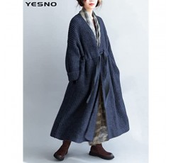 YESNO 여성 캐주얼 루즈 오버 사이즈 청키 케이블 니트 오픈 프론트 코트 카디건 스웨터 포켓이있는 긴 겉옷 YQA