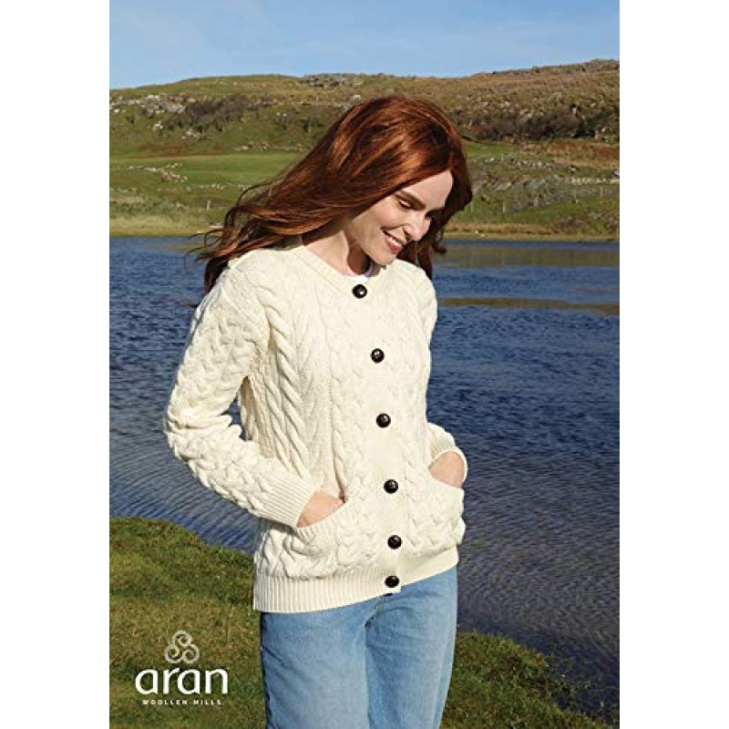 여성용 아일랜드 카디건 스웨터 Made in Ireland Supersoft Aran 메리노 울 럼버 재킷