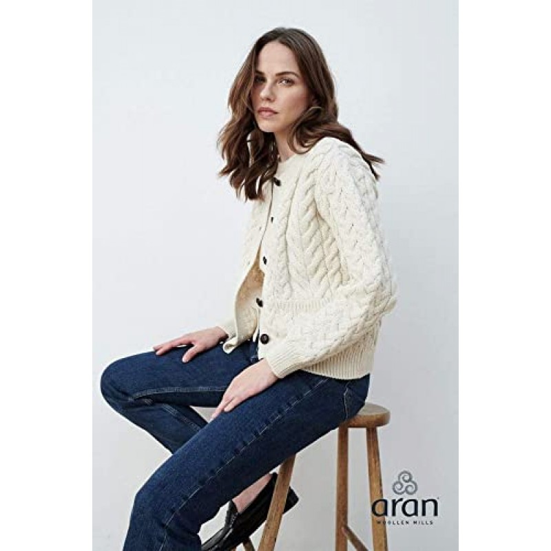 여성용 아일랜드 카디건 스웨터 Made in Ireland Supersoft Aran 메리노 울 럼버 재킷