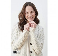 여성용 아일랜드 카디건 스웨터 Made in Ireland Supersoft Aran 메리노 울 럼버 재킷