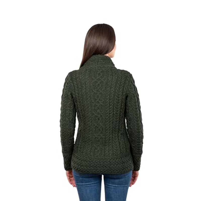 100% 메리노 울 아일랜드 스웨터 케이블 니트 지퍼 재킷으로 제작된 여성용 SAOL 아일랜드 카디건